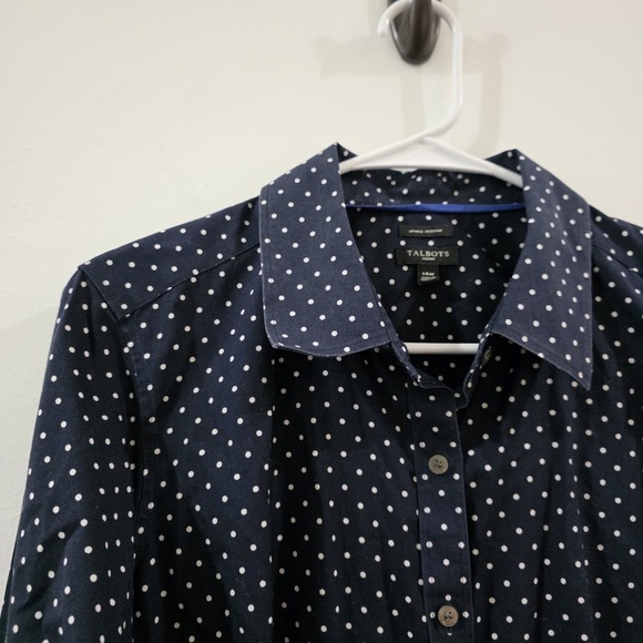 Talbots Womens Polka Dot Button Up Top 14W Wrinkle Resistant Business Casual - Picture 2 of 7
